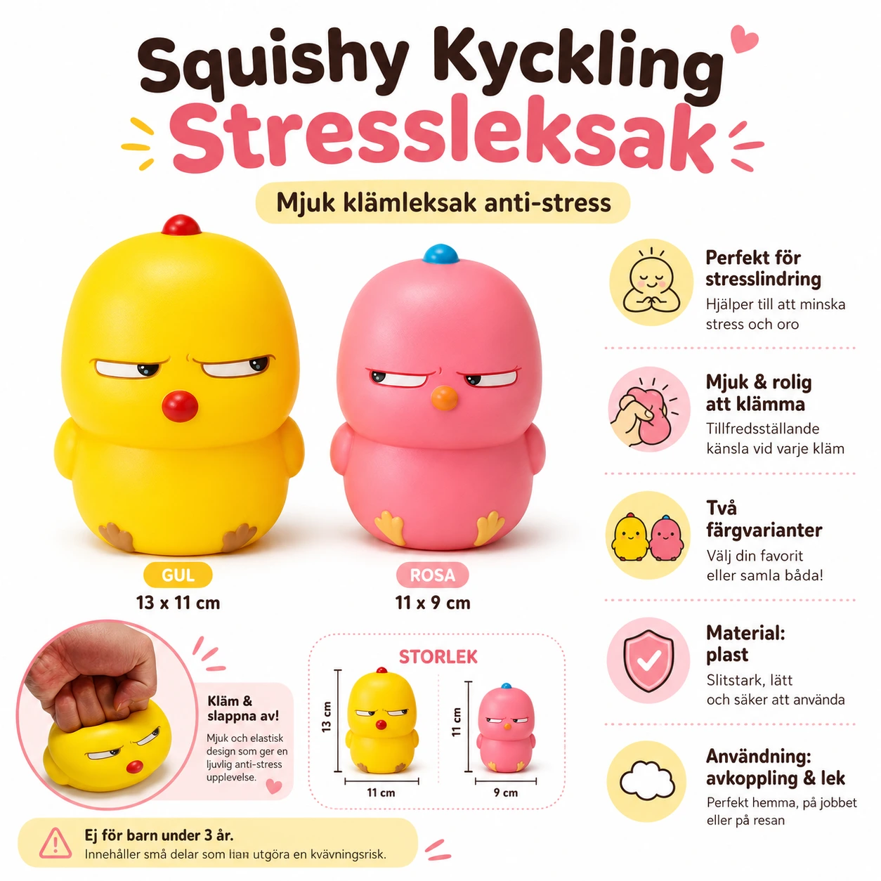 Squishy Kyckling Stressleksak – Mjuk Klämleksak Anti-Stress