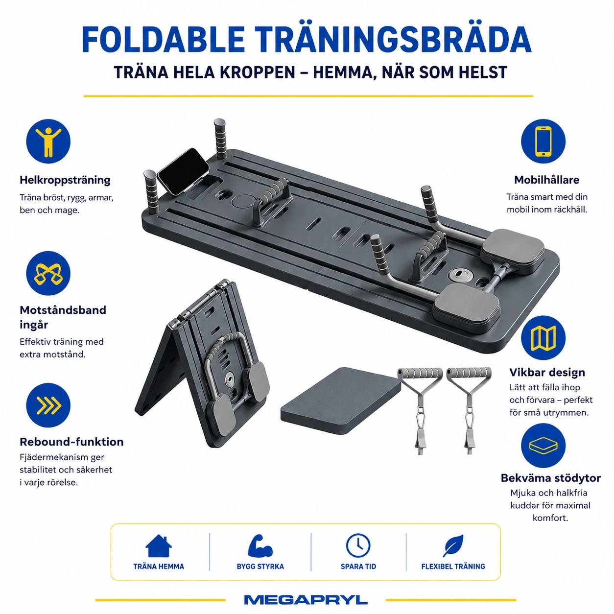 Vikbar Träningsbräda med Motståndsband för Hemmaträning