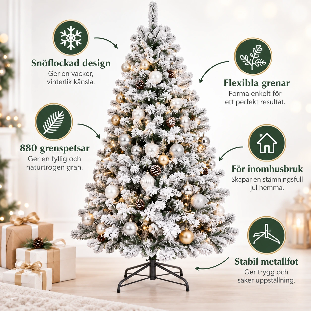 Snøflocket juletre for innendørs bruk – 182 cm