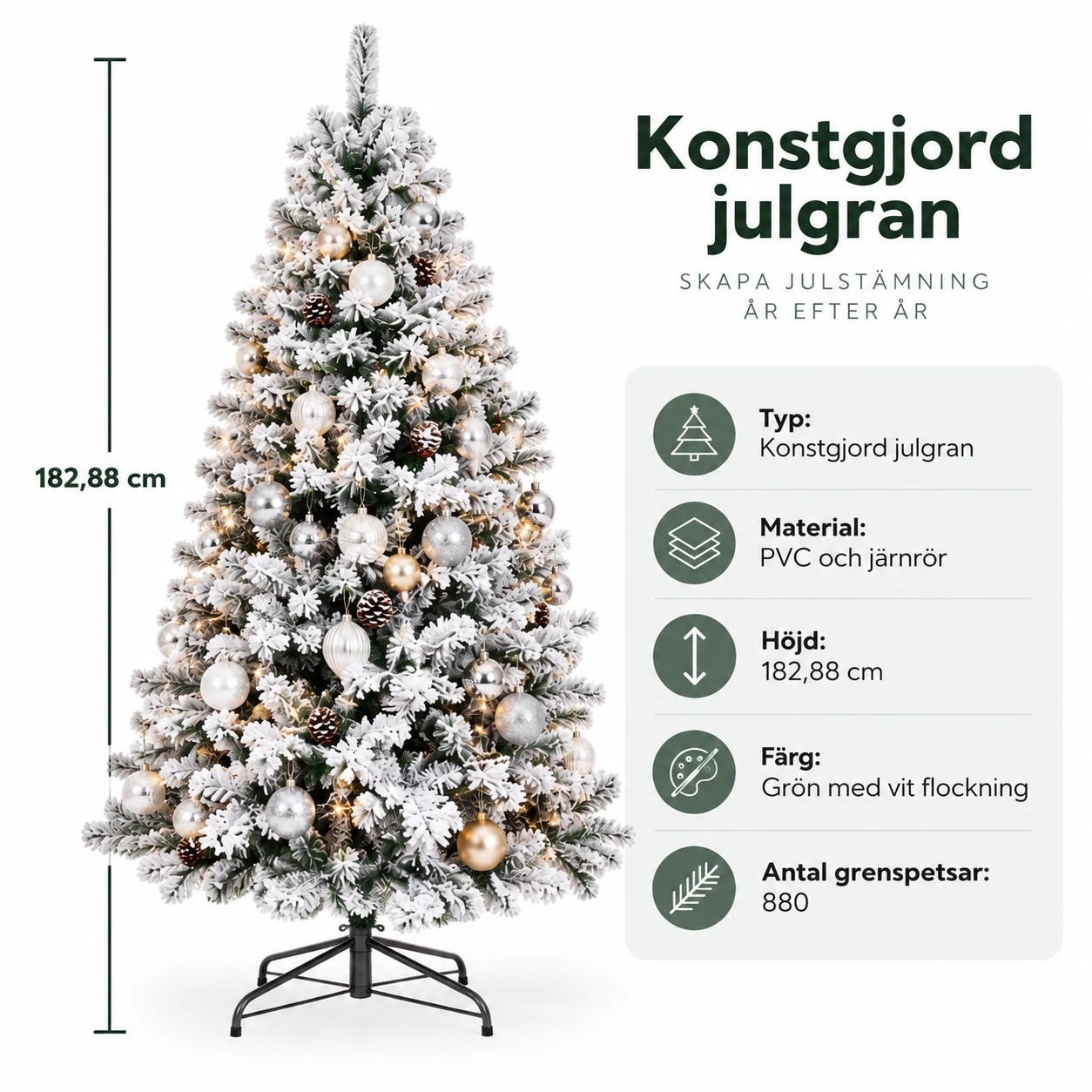 Snøflocket juletre for innendørs bruk – 182 cm