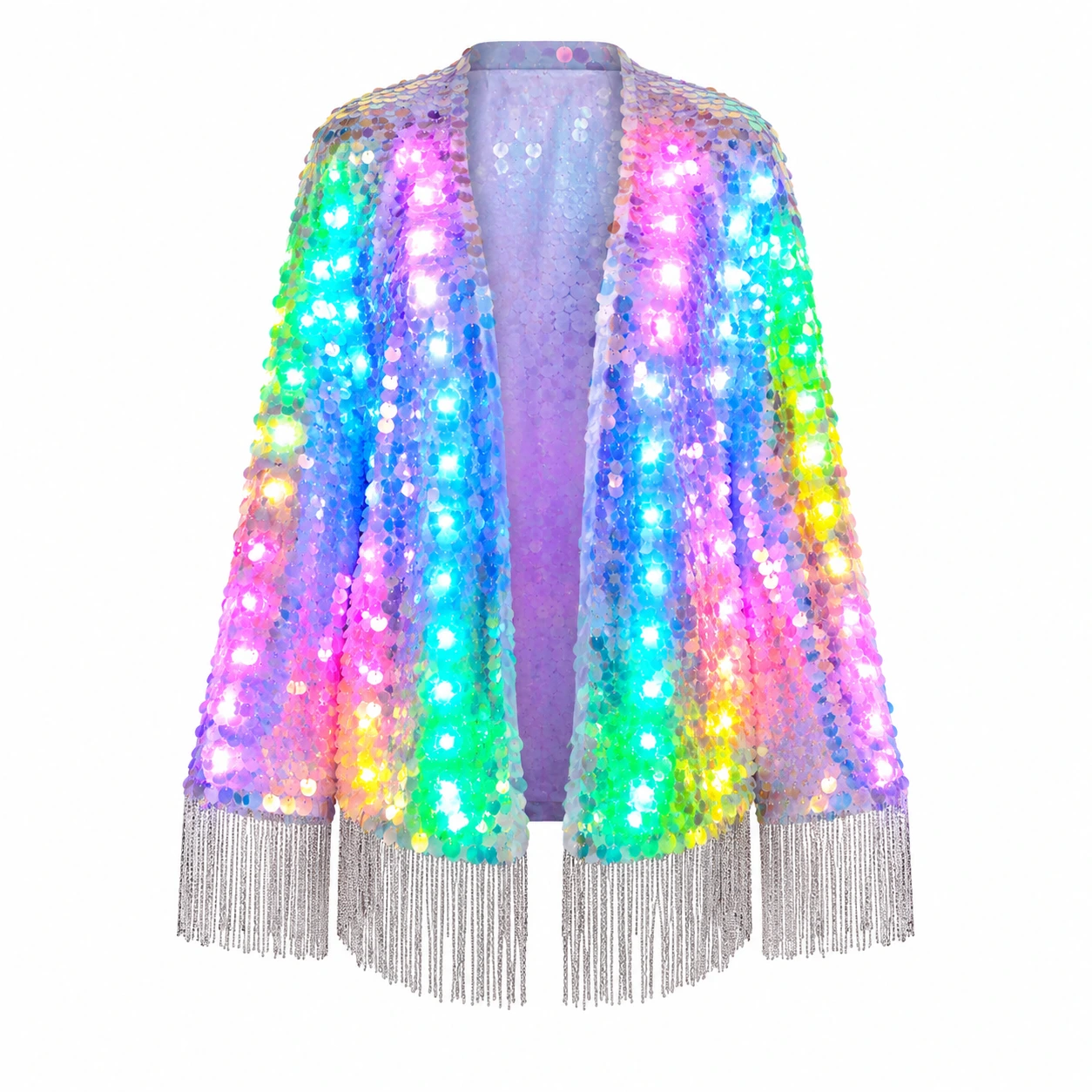 LED-paljettkimono med fransar och fjärrkontroll