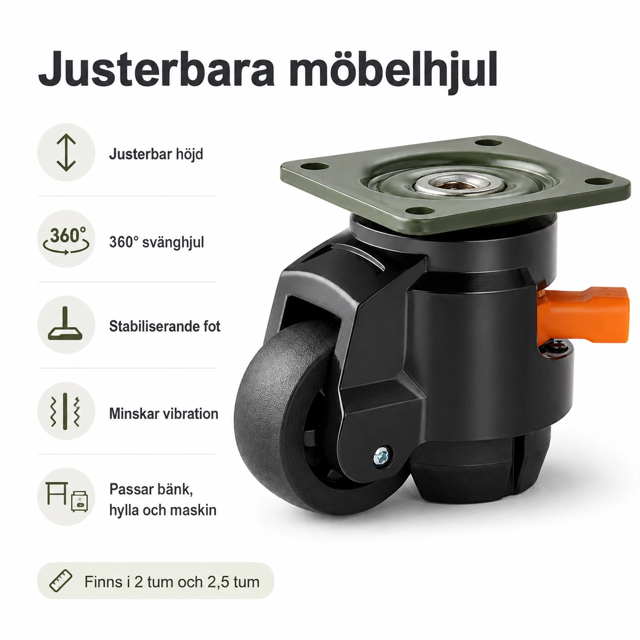 Justerbara möbelhjul för arbetsbänk och maskiner