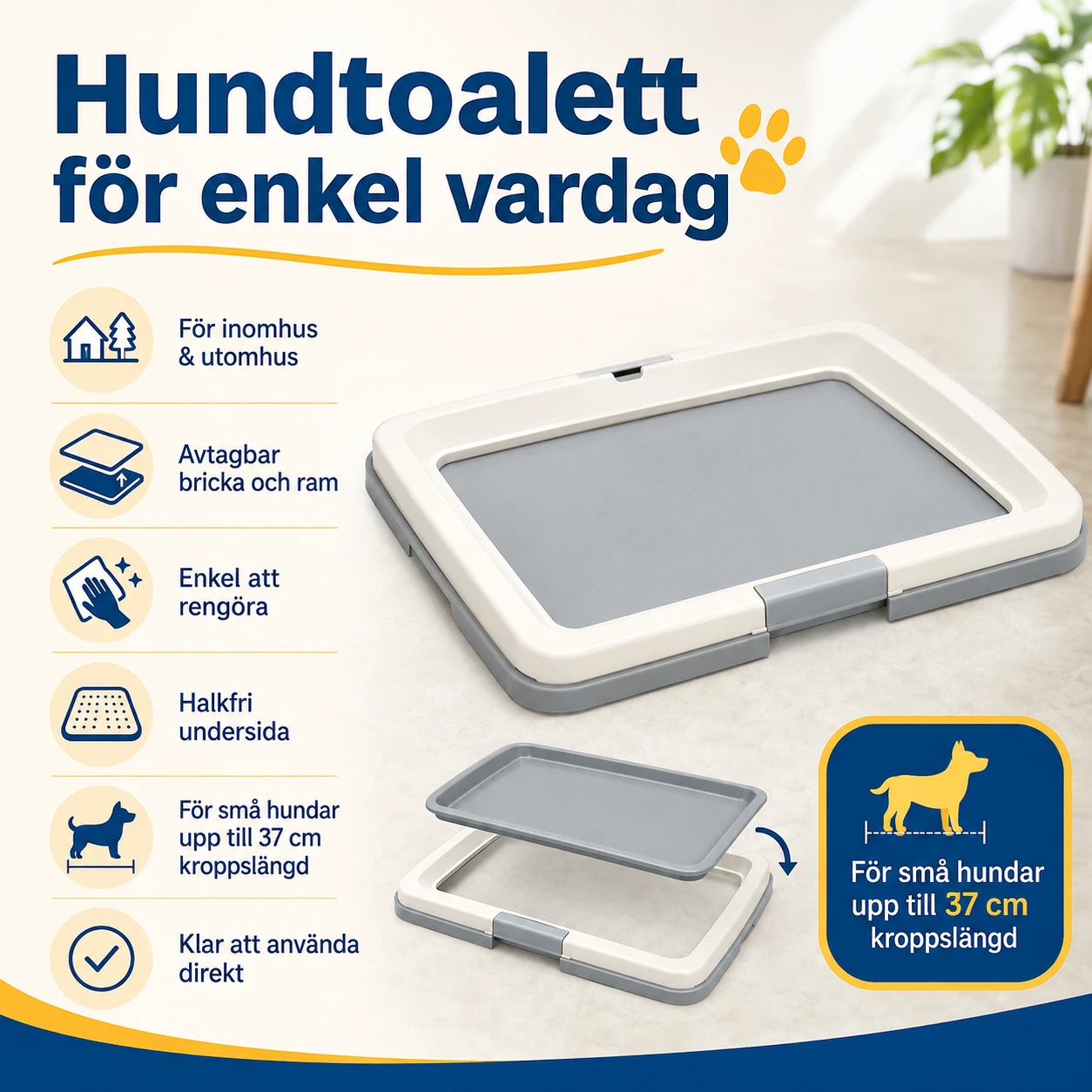Hundtoalett med avtagbar bricka för inomhus och utomhus