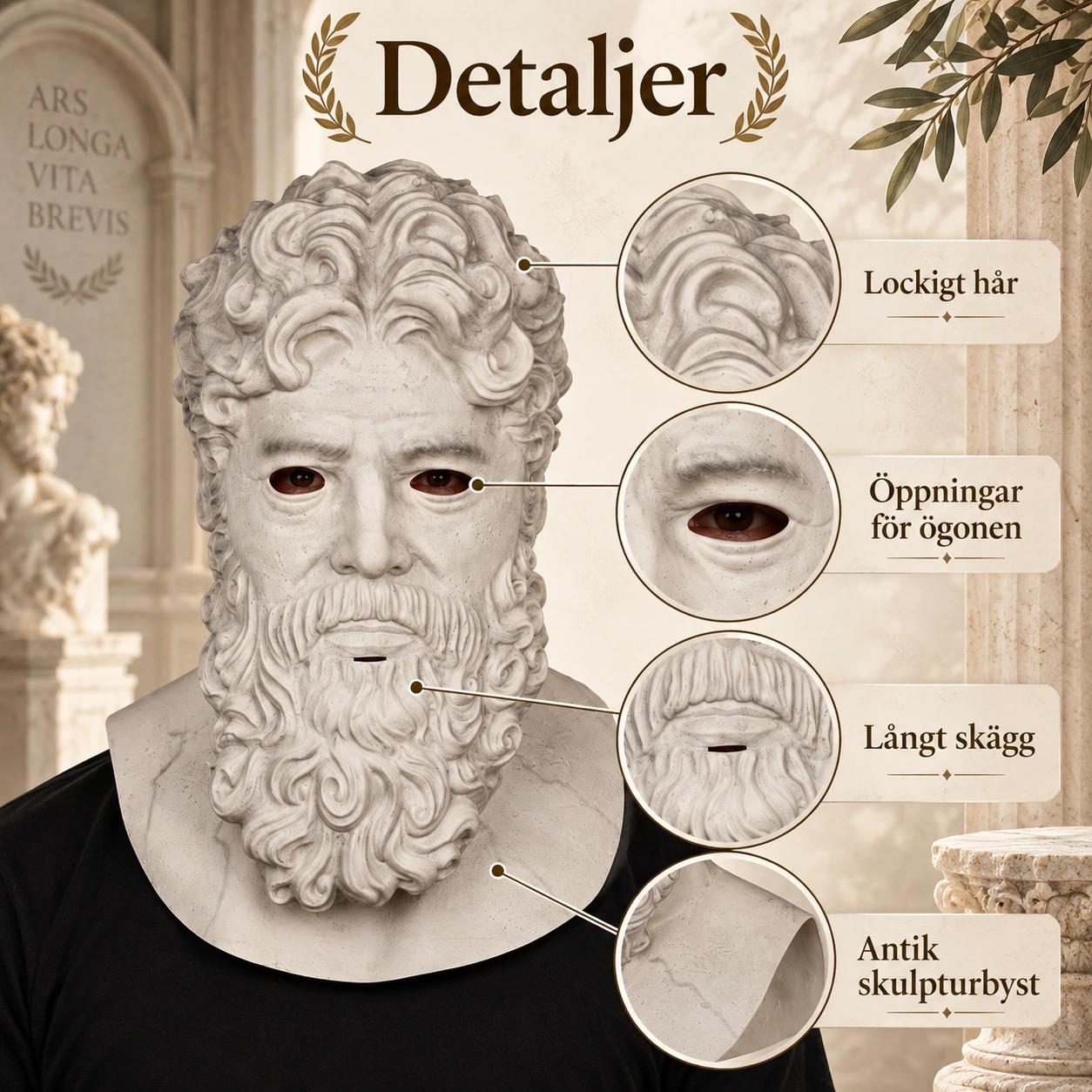 Ansiktsmask med antik byst i latex