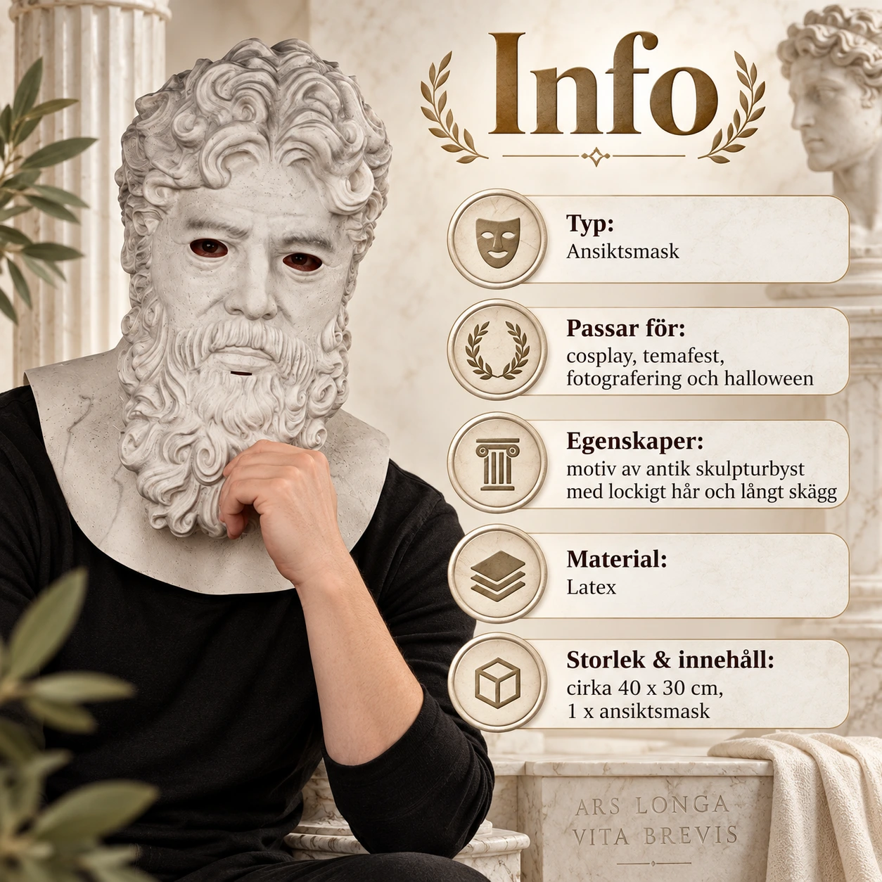 Ansiktsmask med antik byst i latex