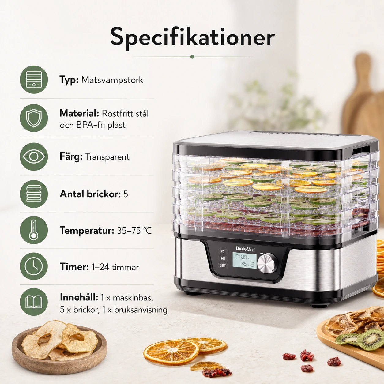 Matsvampstork med 5 brickor och digital timer