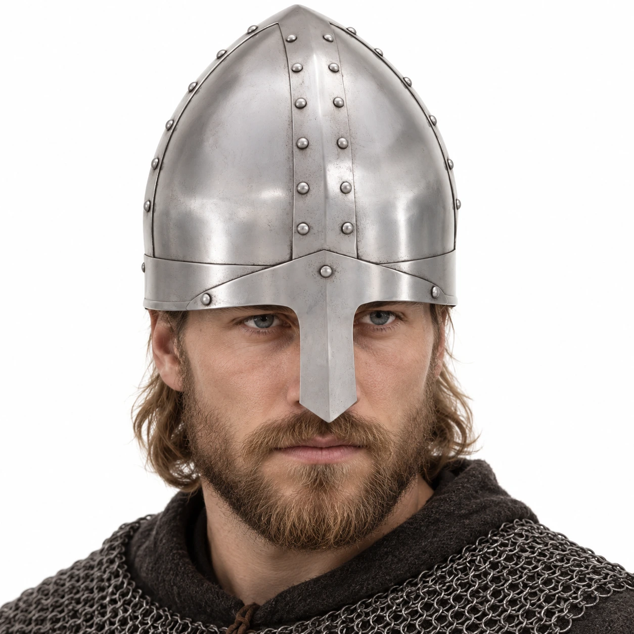 Hjälm med nässkydd i stål för LARP, cosplay och maskerad