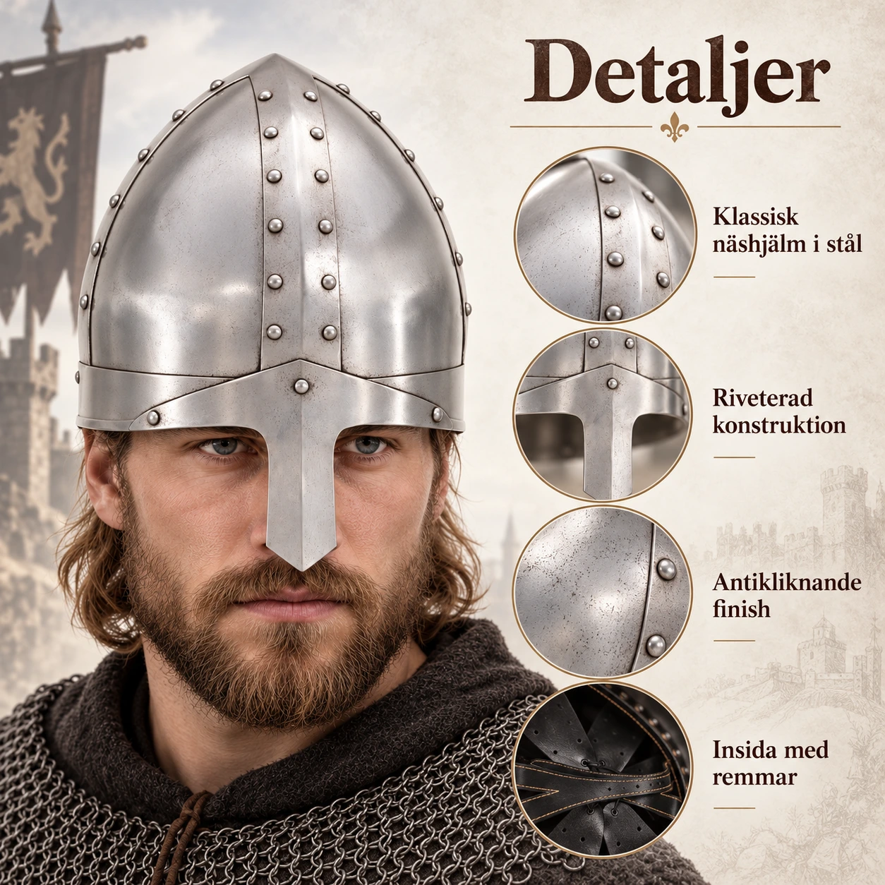 Teräskypärä nenäsuojalla larppiin ja cosplayhin