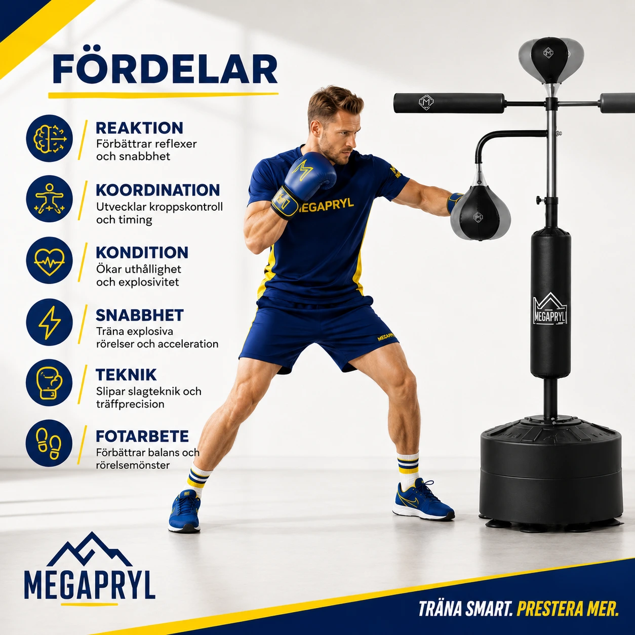 Boxningsstation 4-i-1 med Justerbar Höjd och Reflexstång