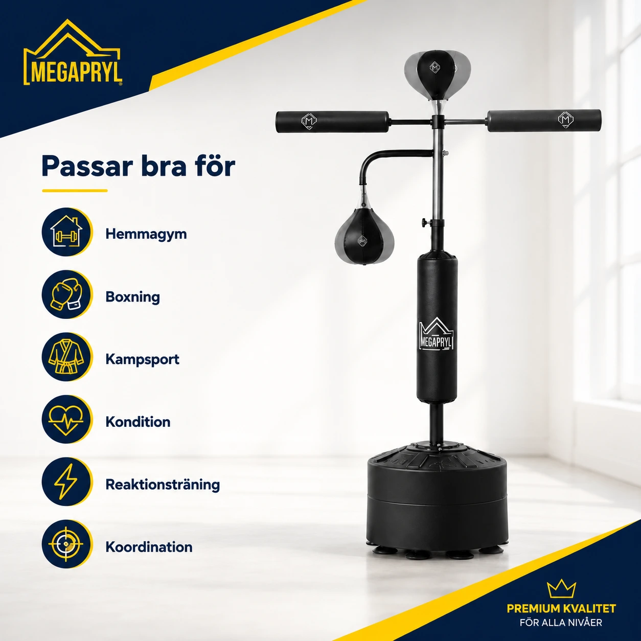 Boxningsstation 4-i-1 med Justerbar Höjd och Reflexstång
