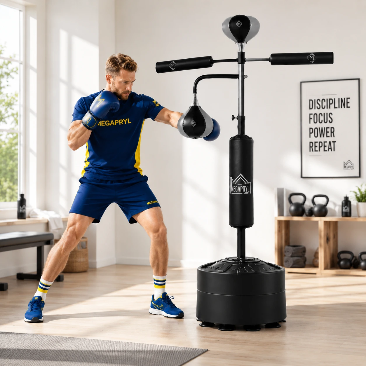 Boxningsstation 4-i-1 med Justerbar Höjd och Reflexstång