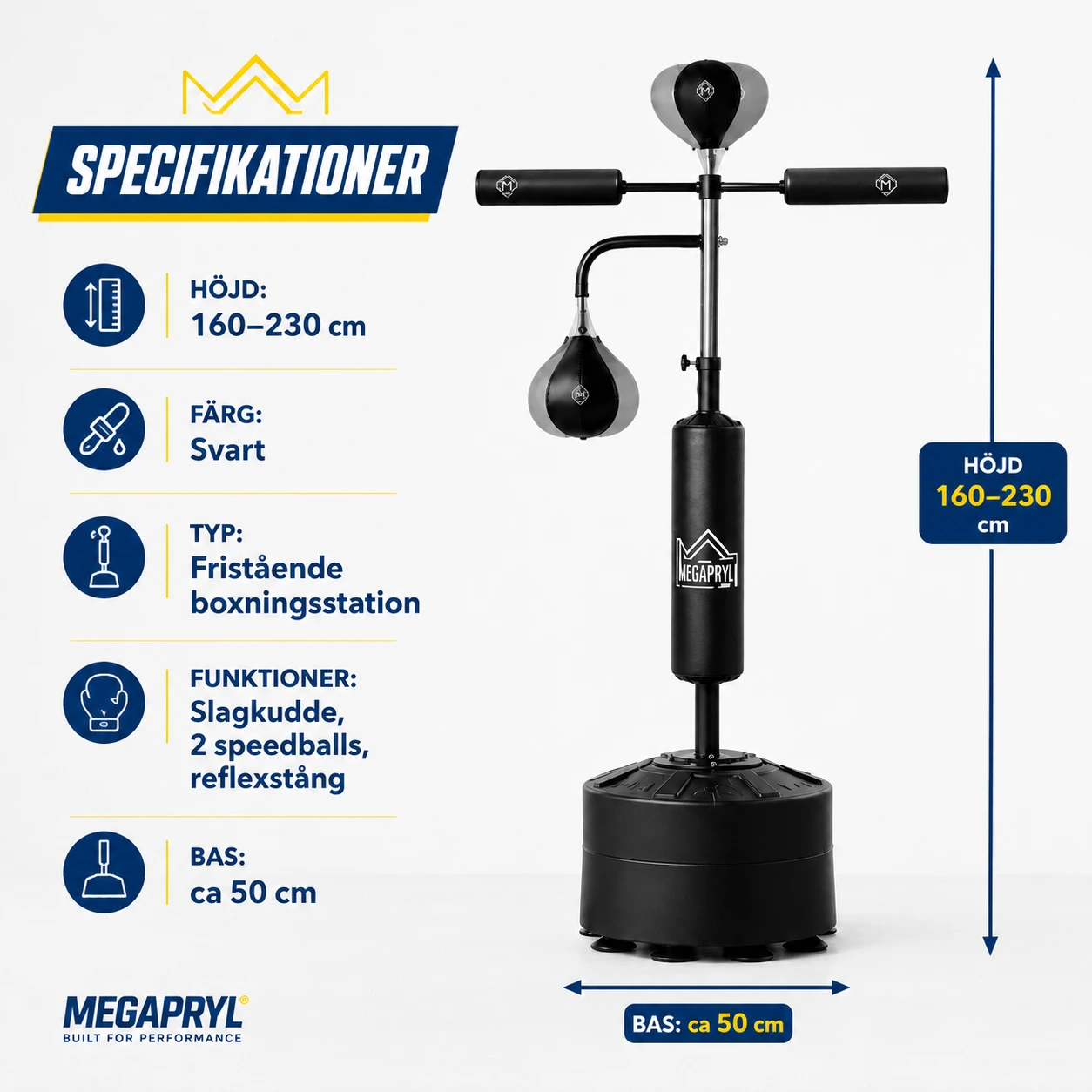 Boxningsstation 4-i-1 med Justerbar Höjd och Reflexstång