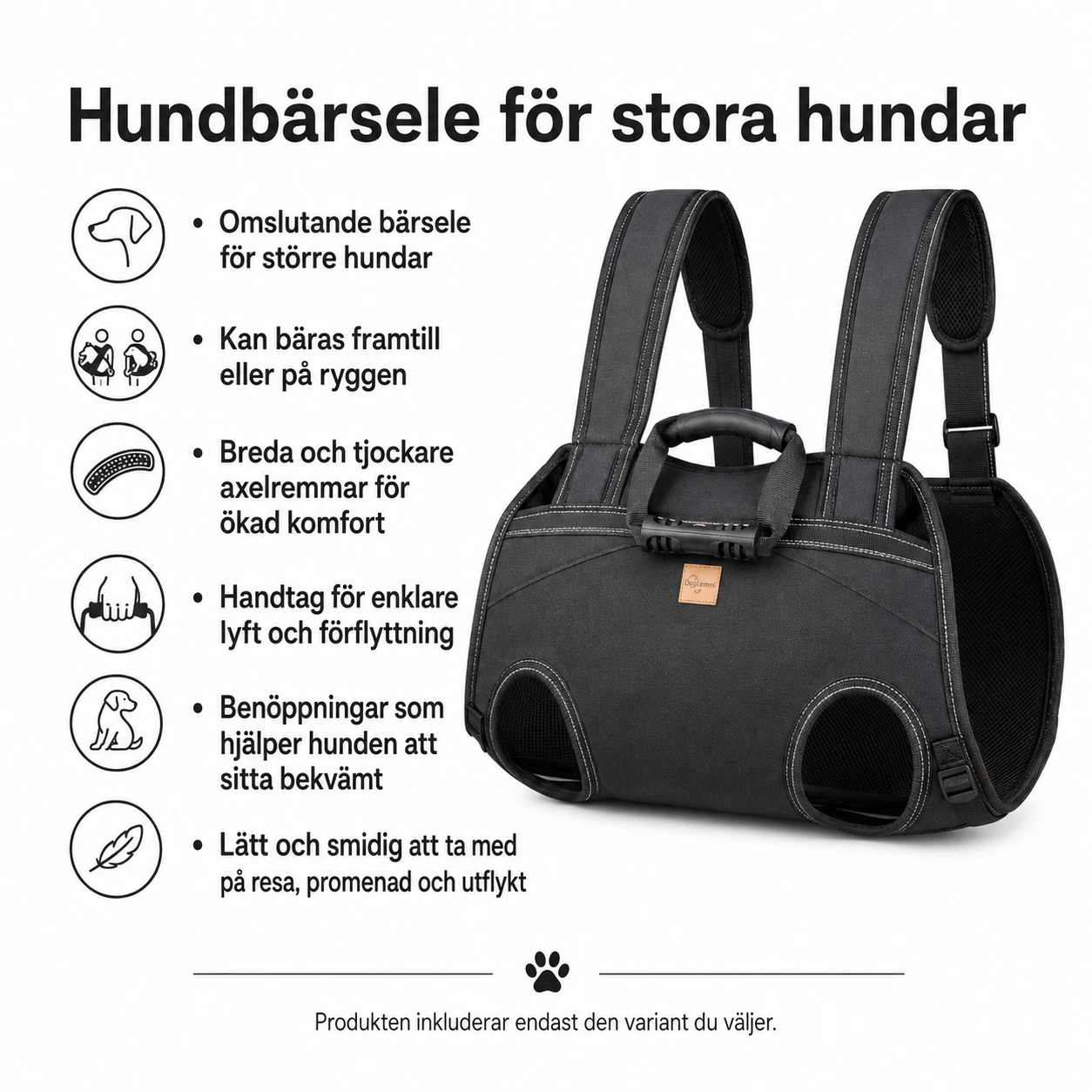 Hundbärsele för stora hundar med handtag