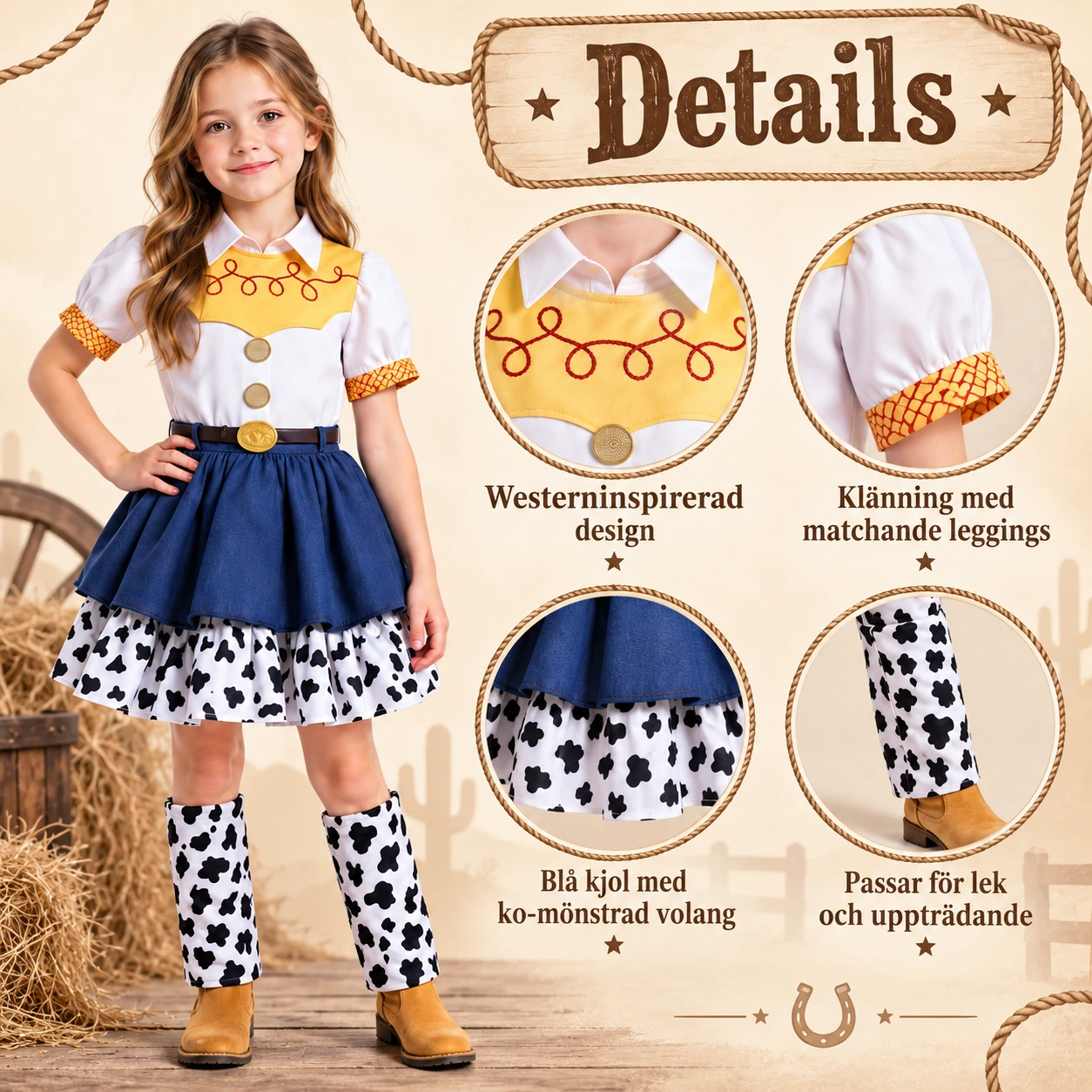 Lasten cowboy-mekko ja leggingsit