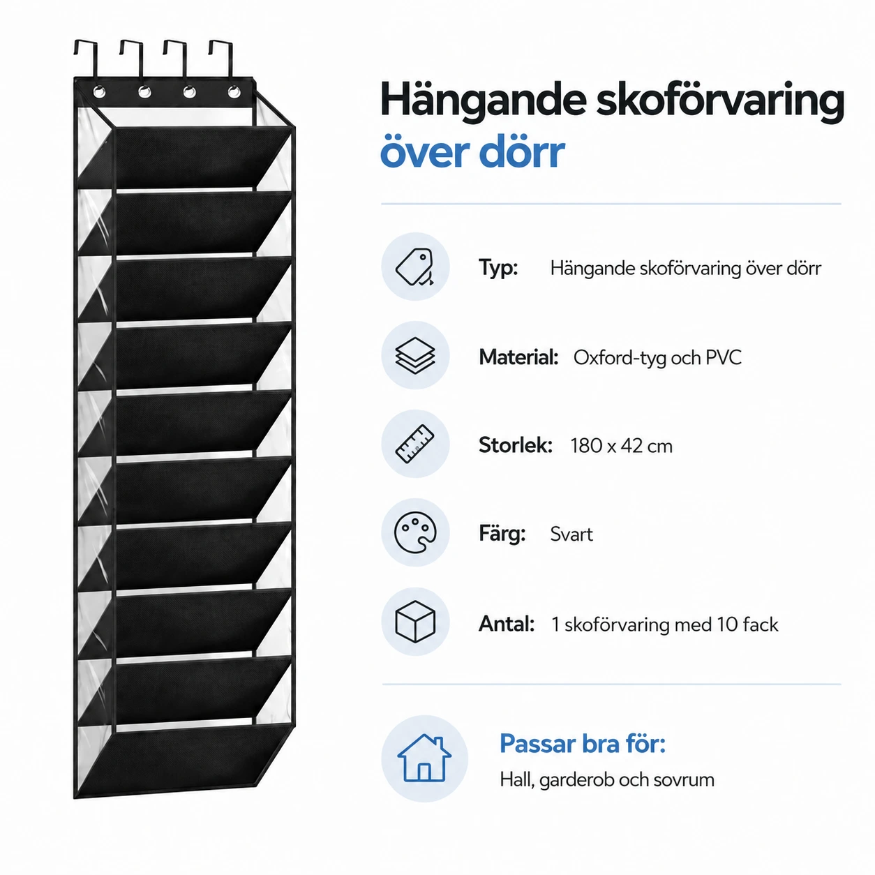 Skoförvaring över dörr med 10 fack