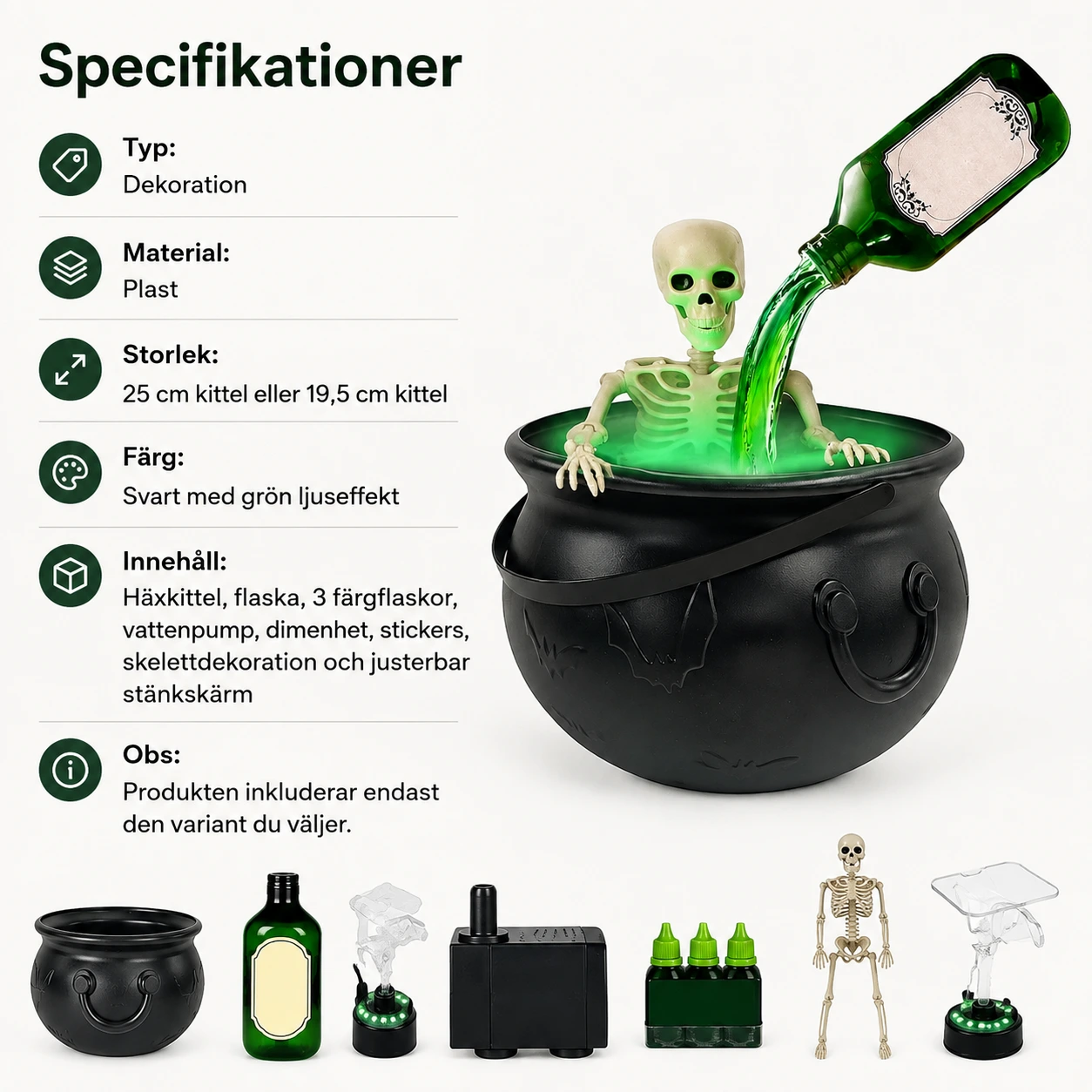 Häxkittel dekoration för Halloween med dimma och ljus