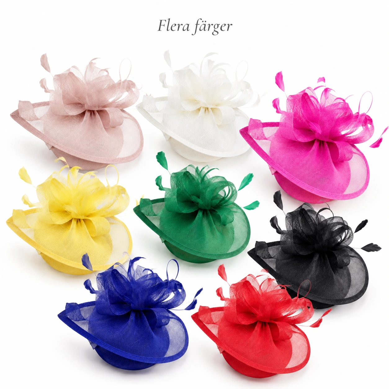 Fascinatorhatt med Fjädrar och Blomma