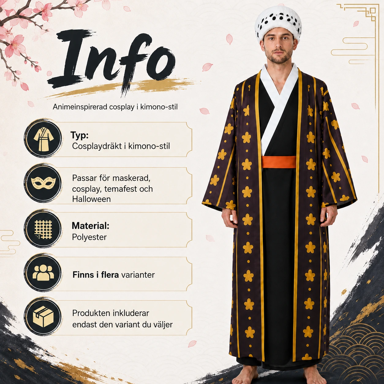 Cosplaydräkt i kimono-stil för maskerad och cosplay