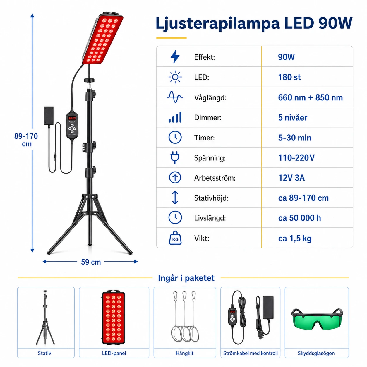 Ljusterapilampa LED 90W med Stativ