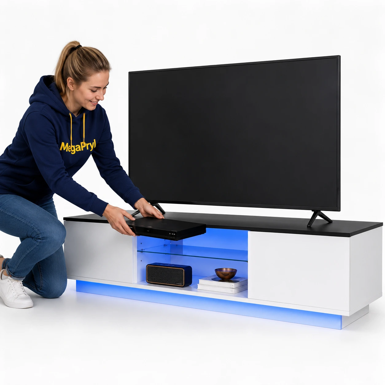TV-bänk med förvaring 140 cm i vit och svart