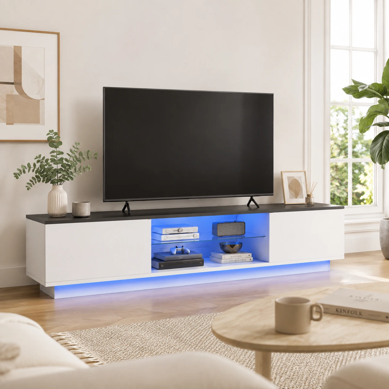 TV-bänk med förvaring 140 cm i vit och svart