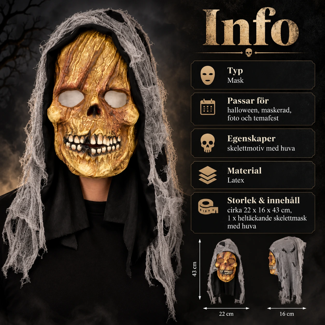 Mask skelett med huva i latex