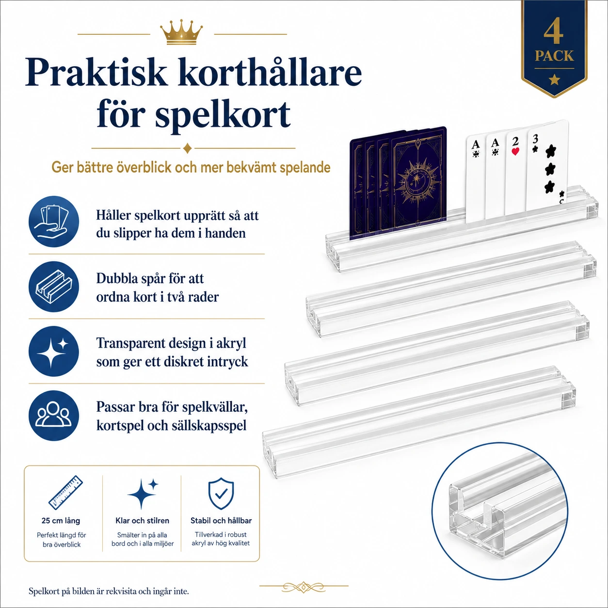 Korthållare i akryl för spelkort, 4-pack