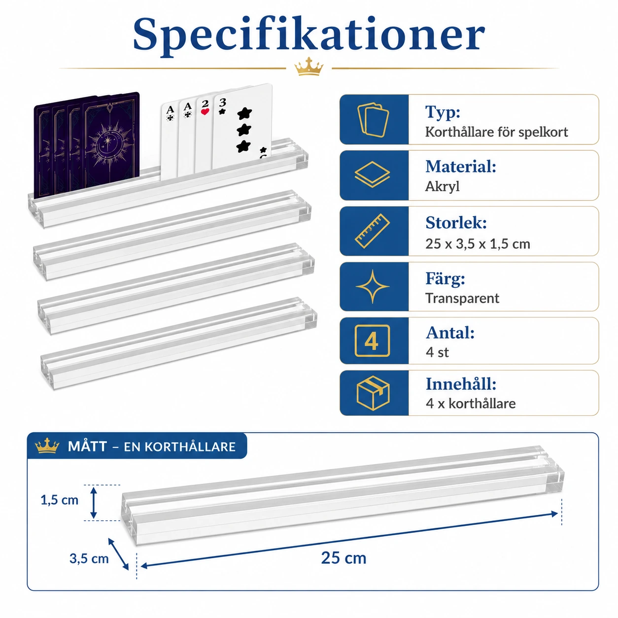 Korthållare i akryl för spelkort, 4-pack