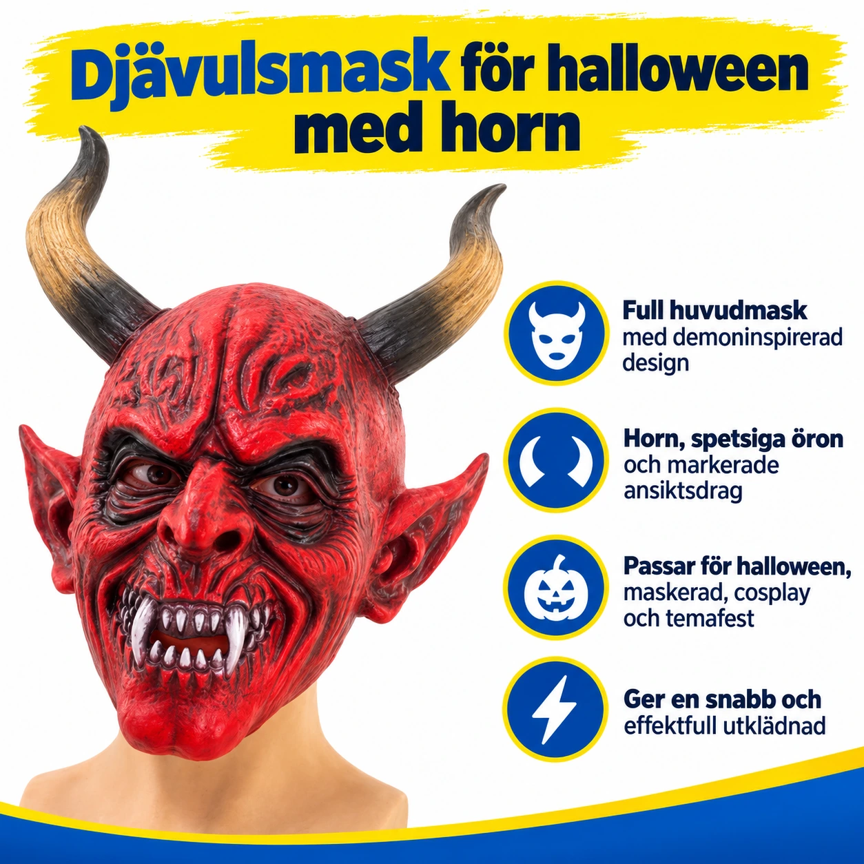 Djävulsmask för halloween med horn