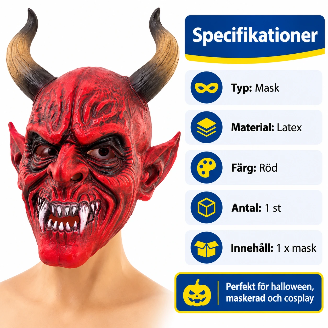 Djävulsmask för halloween med horn