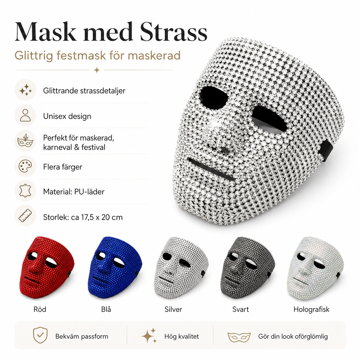 Mask med Strass – Glittrig Festmask för Maskerad
