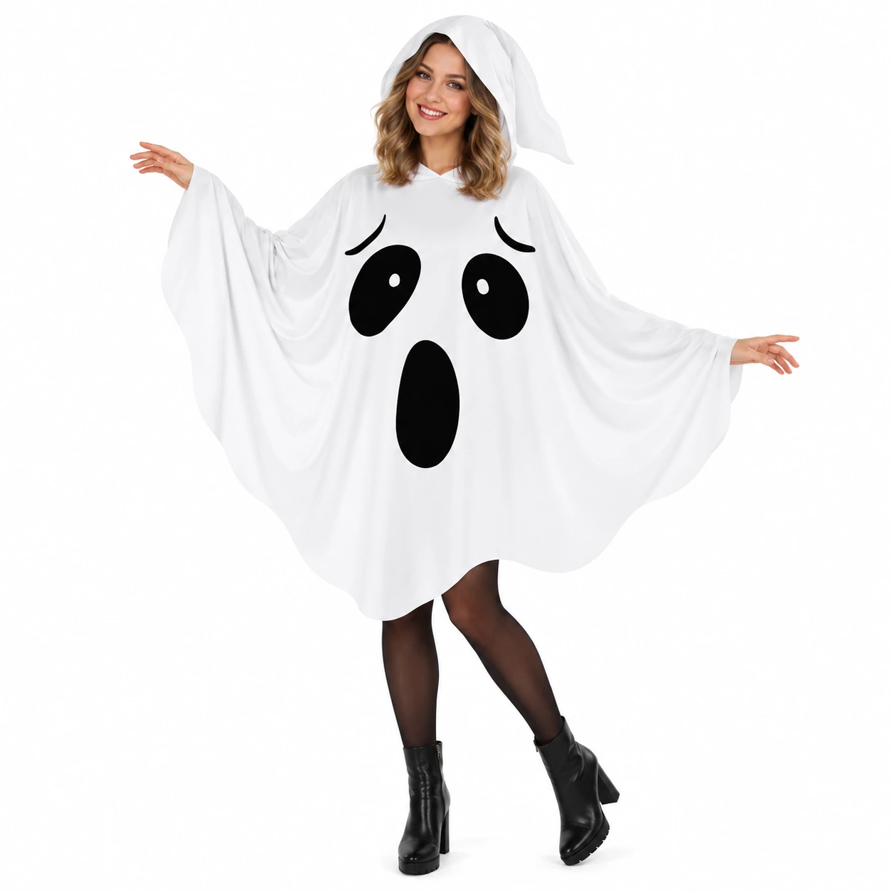Spökkostym för halloween med huva och one size