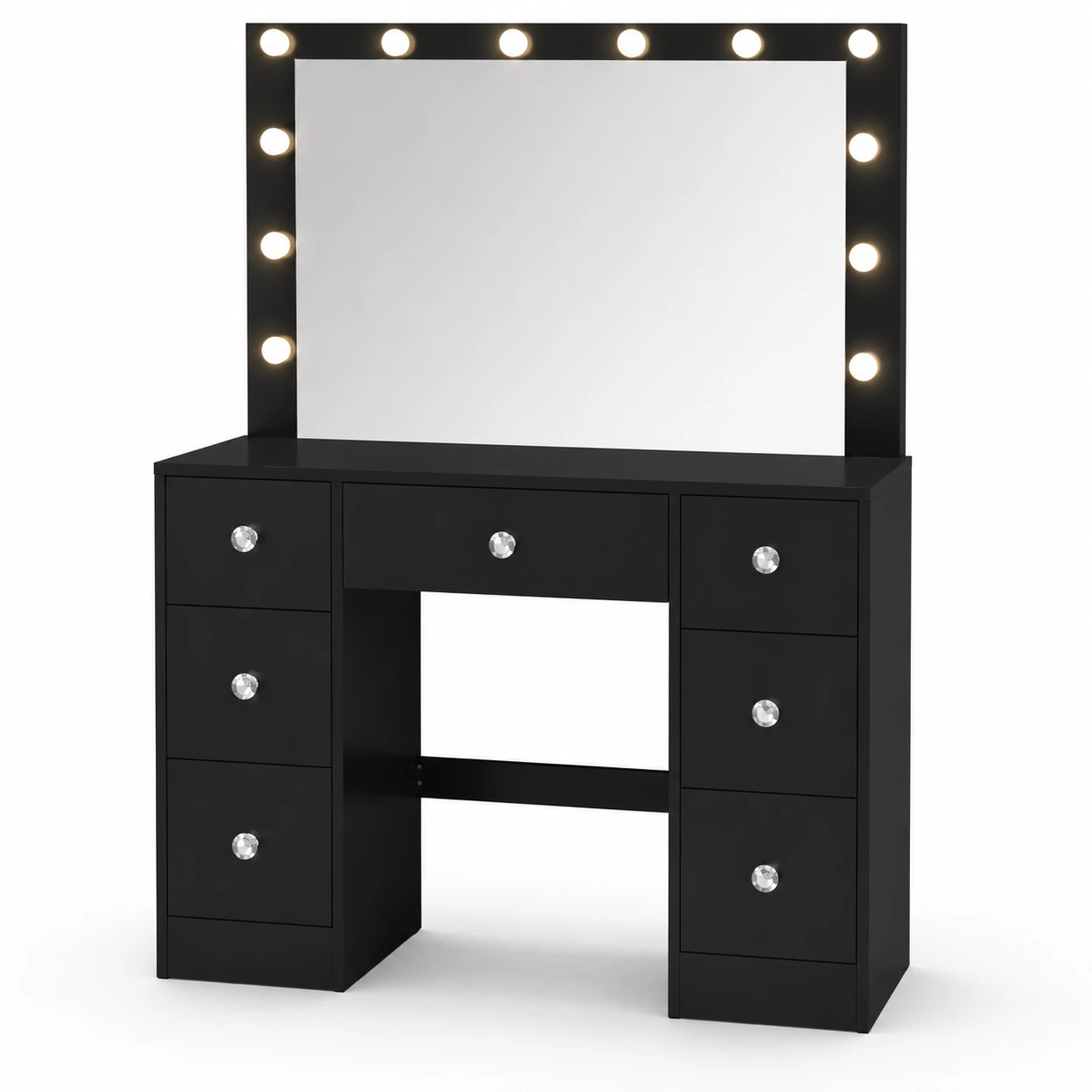 Sminkbord med LED-spegel och 7 Lådor – Svart