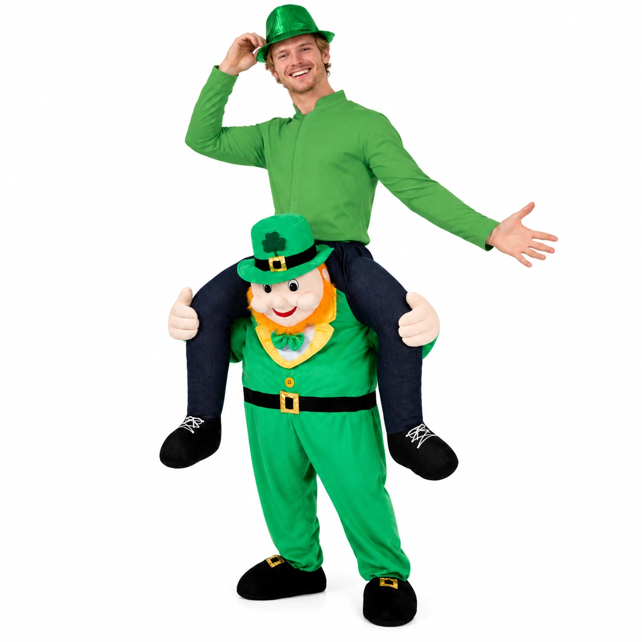 Vihreä leprechaun-naamiaisasu kantamisilluusiolla