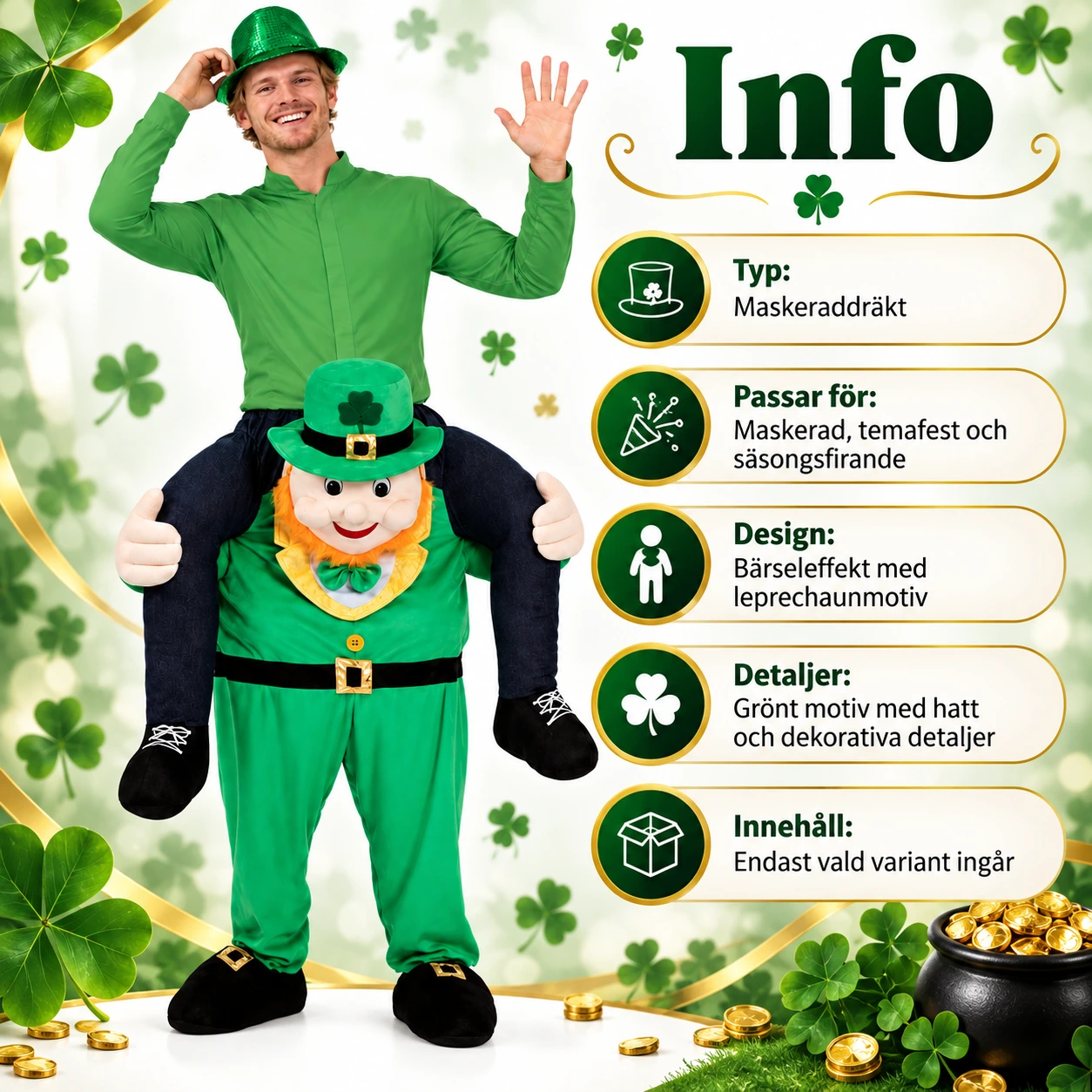 Vihreä leprechaun-naamiaisasu kantamisilluusiolla