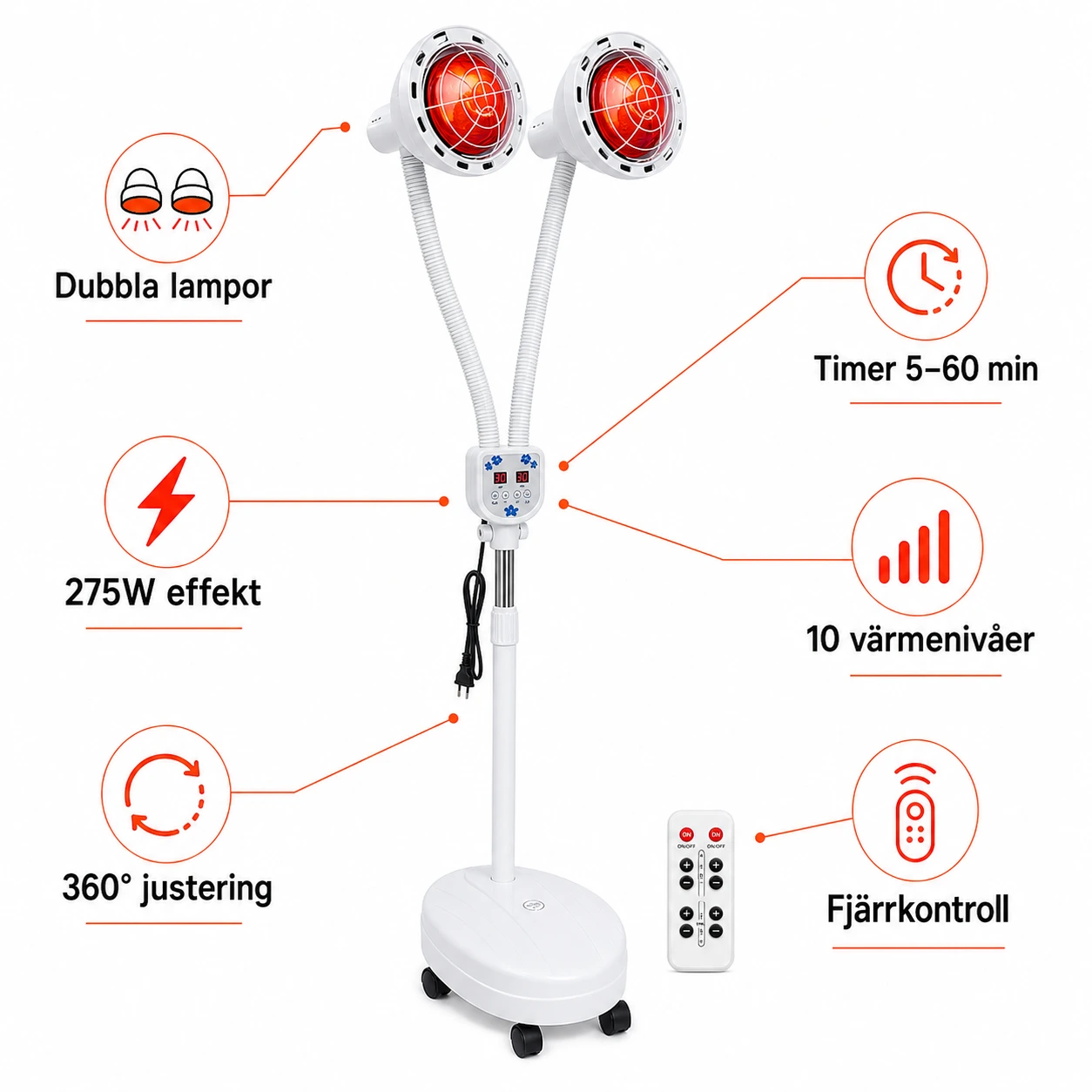 Infraröd Värmelampa 275W med Dubbla Lampor