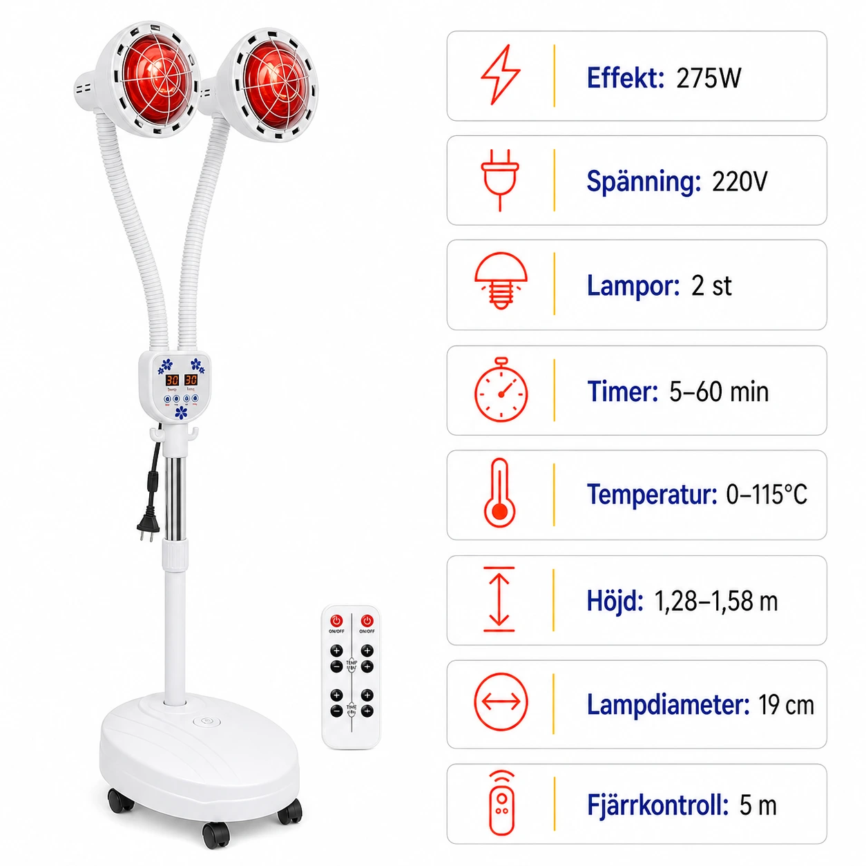 Infraröd Värmelampa 275W med Dubbla Lampor