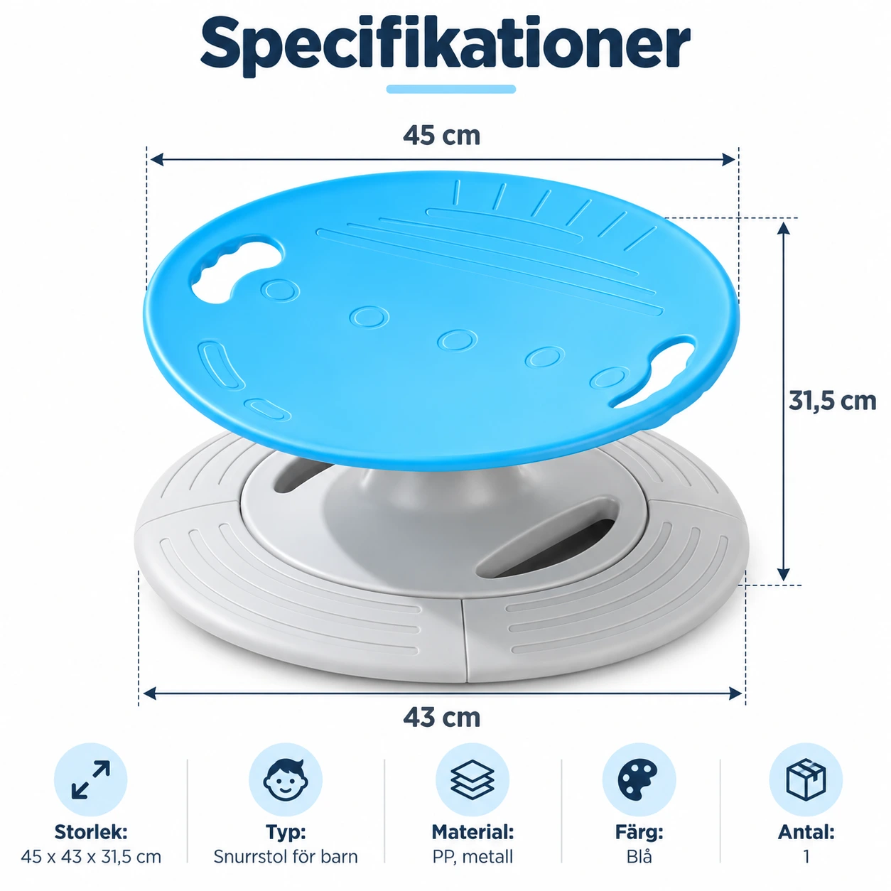 Lasten pyörivä tuoli, jossa on 360° kierto ja kahvat