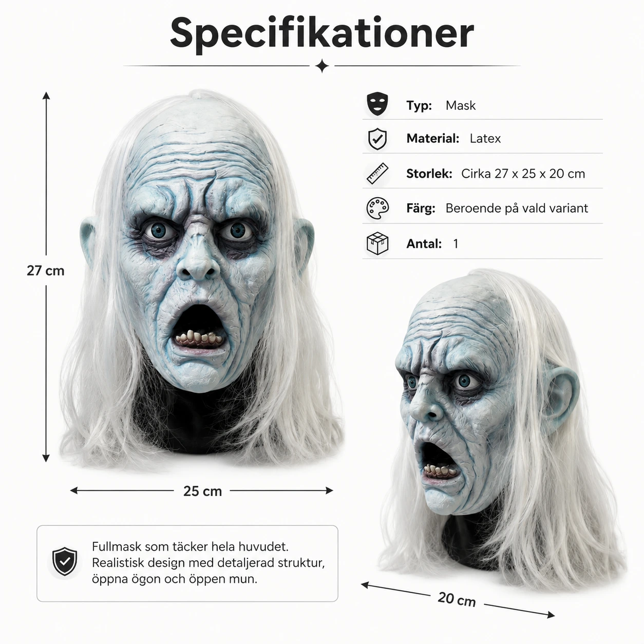 Skräckmask i latex för halloween och maskerad