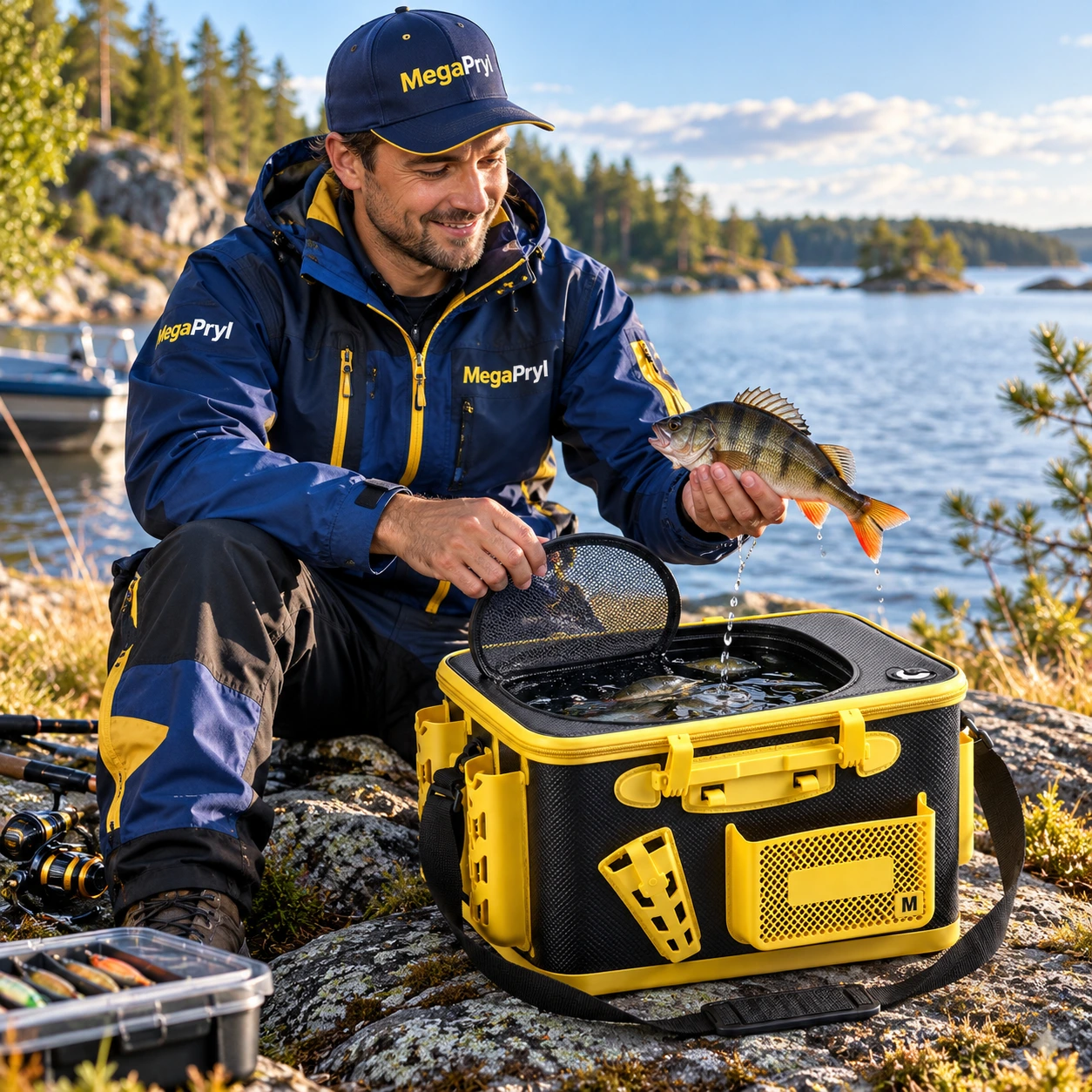 Fiskhink för levande fisk med andningsbart lock