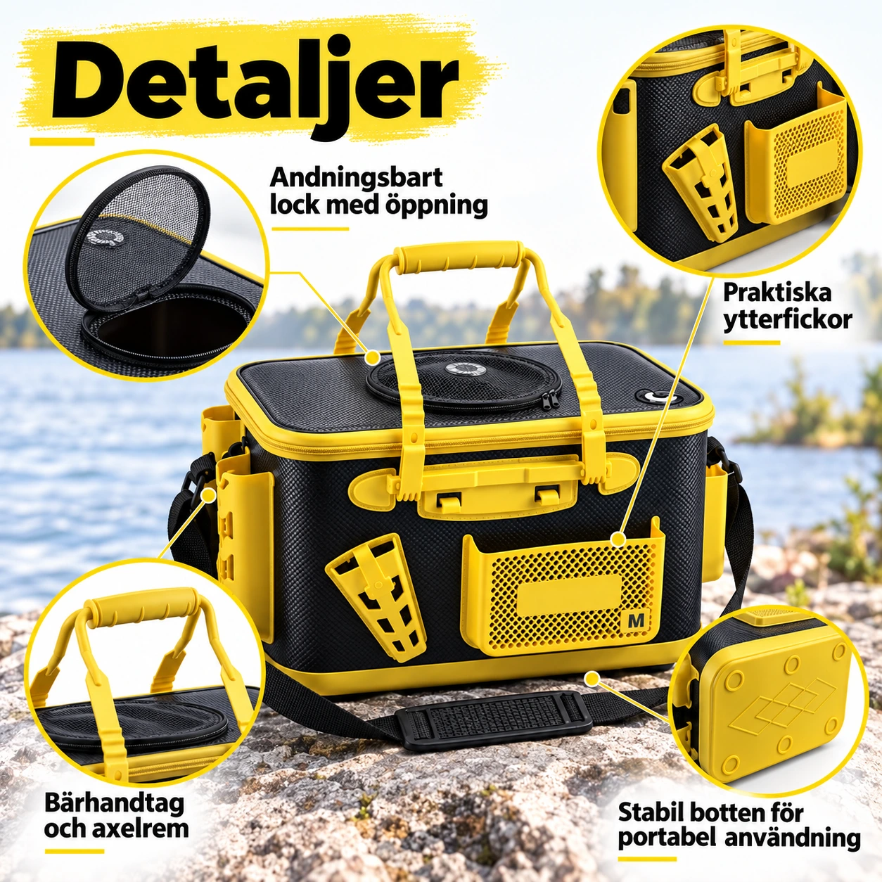 Fiskhink för levande fisk med andningsbart lock