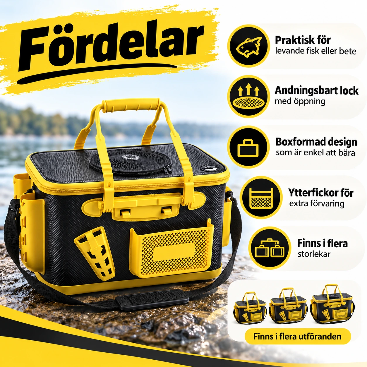 Fiskhink för levande fisk med andningsbart lock