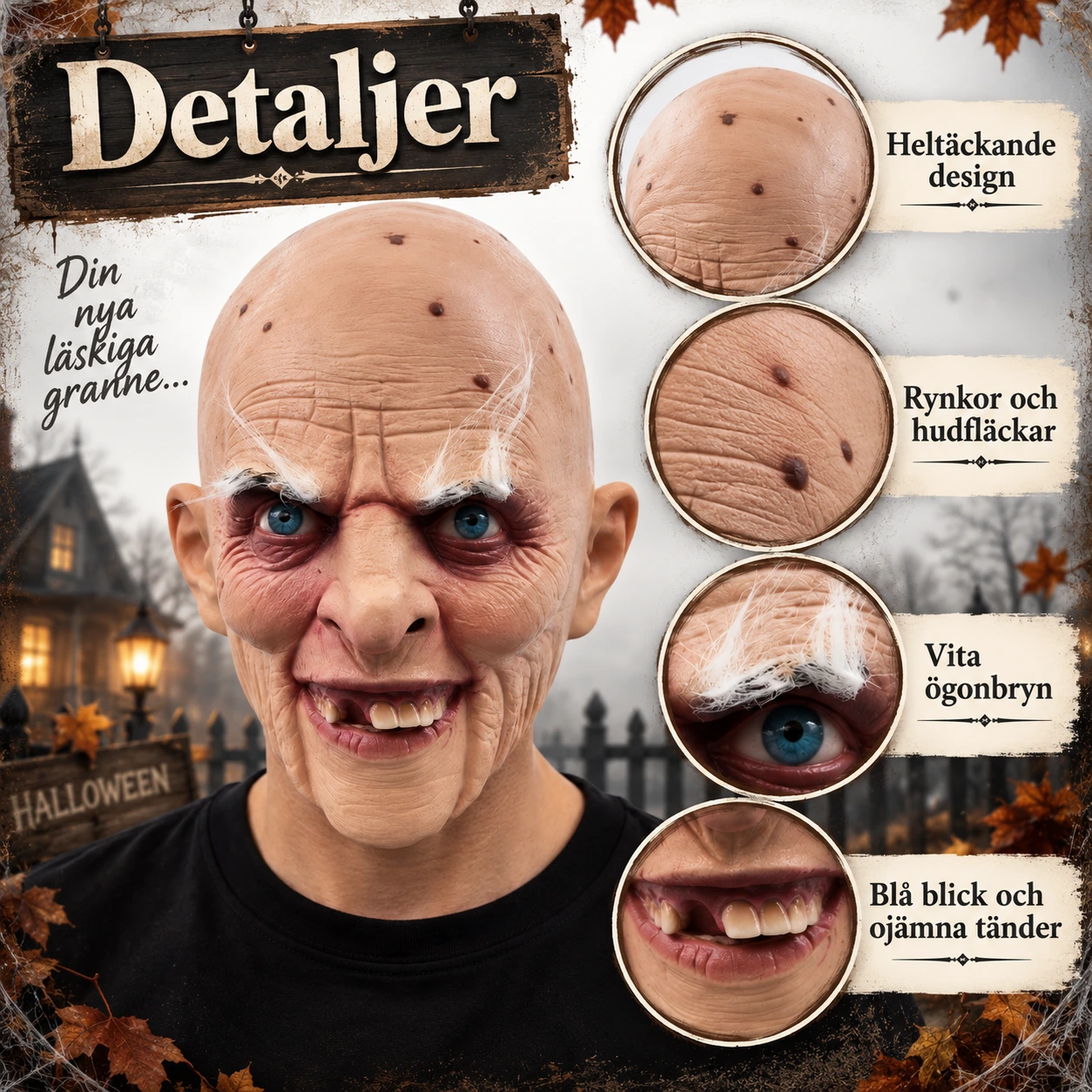 Mask gammal man i latex, heltäckande