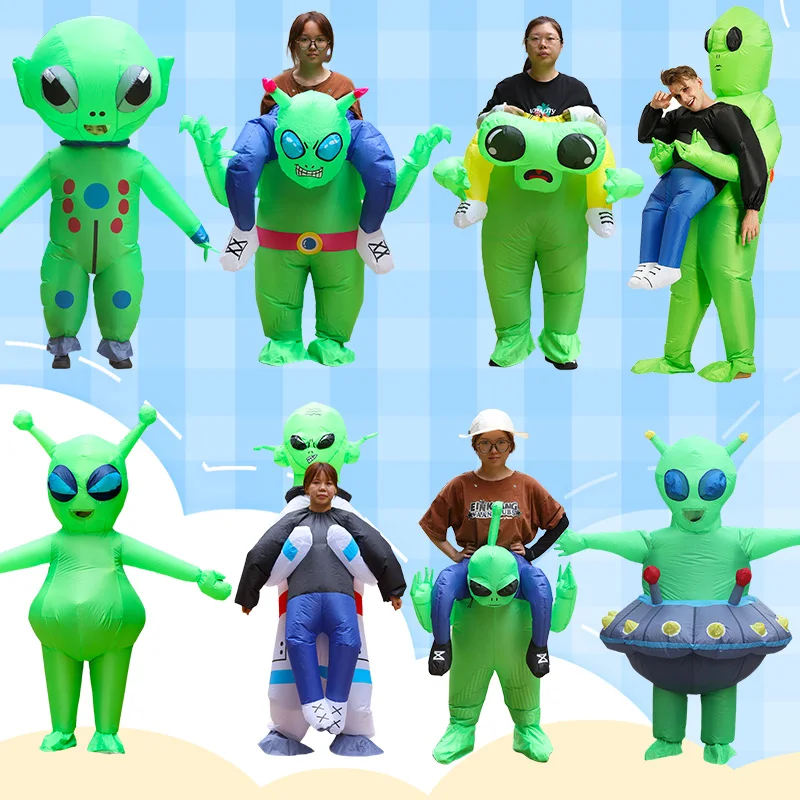 Maskeraddräkt vuxen med uppblåsbar bortförande alien