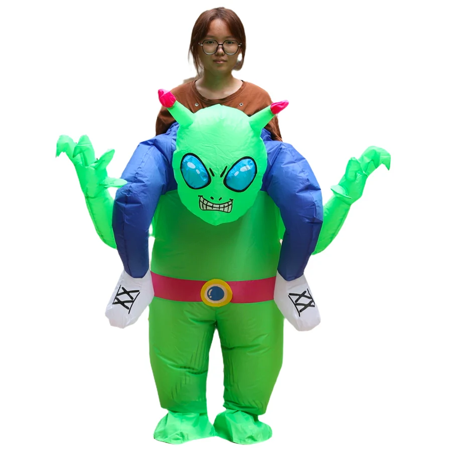 Maskeraddräkt vuxen med uppblåsbar bortförande alien