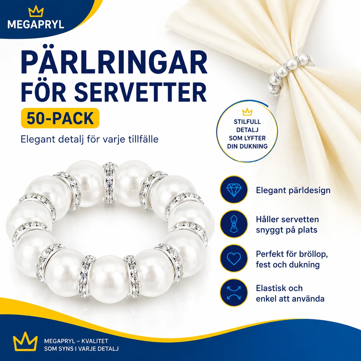 Servettringar med pärlor och strass 50-100 Pack