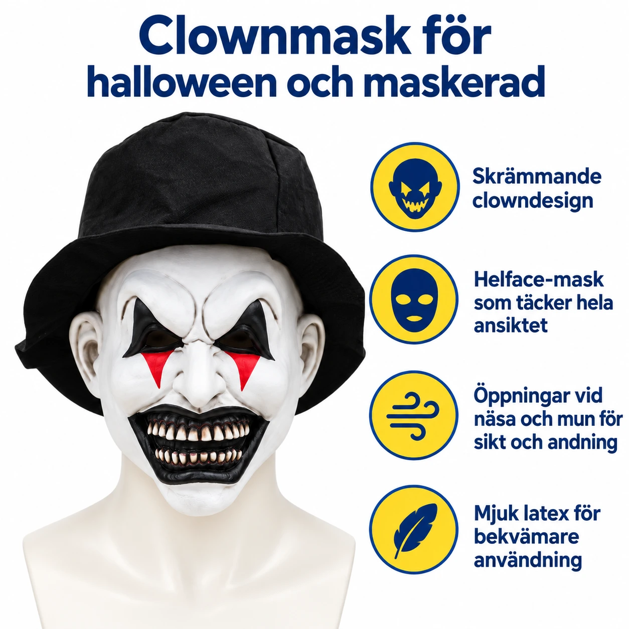 Clownmask för halloween och maskerad