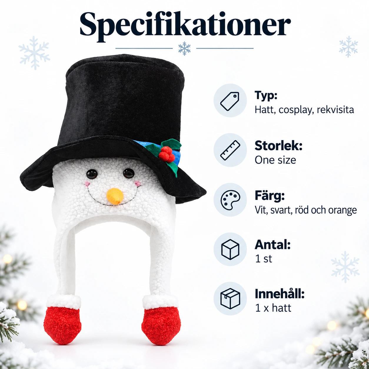 Snögubbe Mjuk Mössa med Cylinderhatt och Vantar