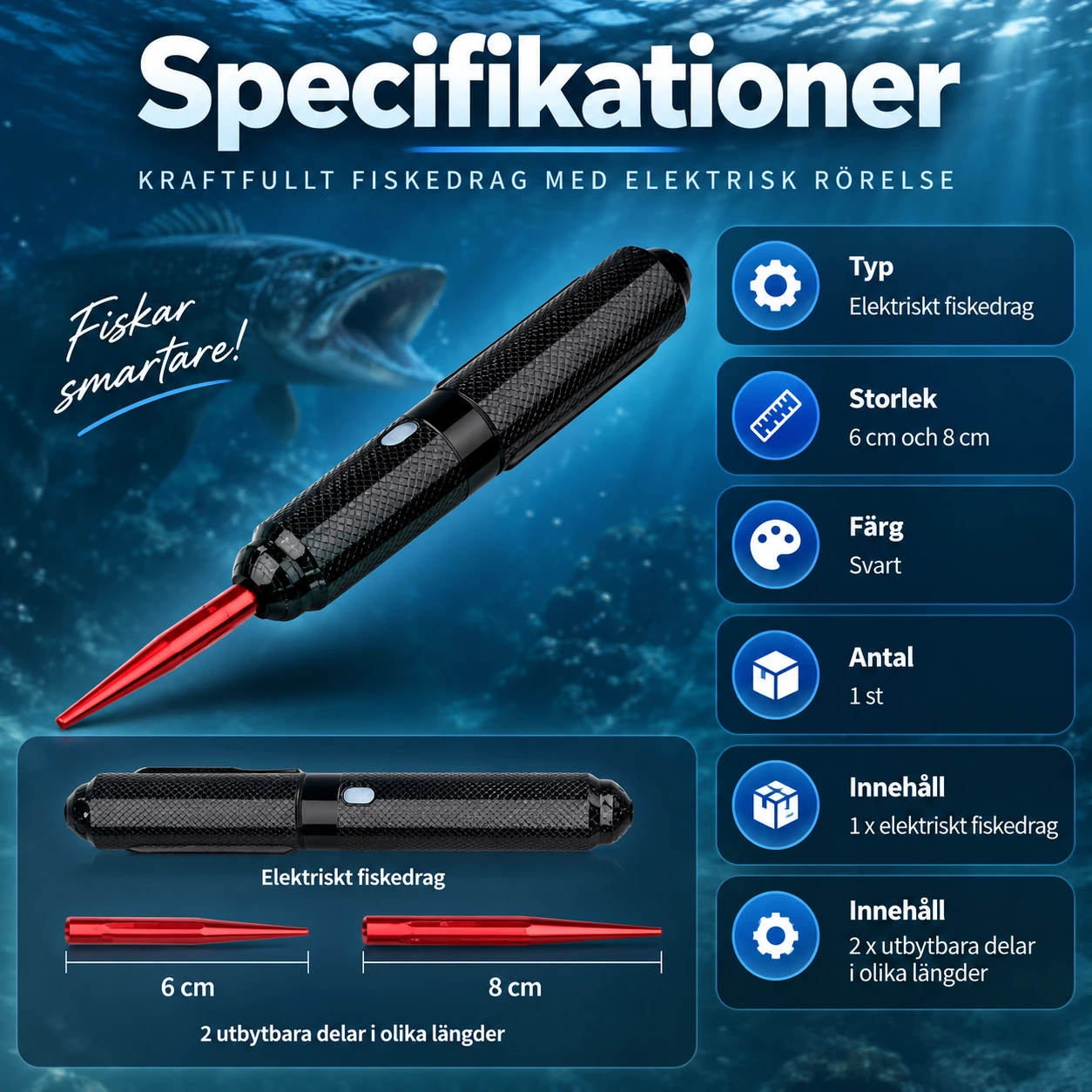 Elektriskt fiskedrag för rovfiske med uppladdningsbart batteri
