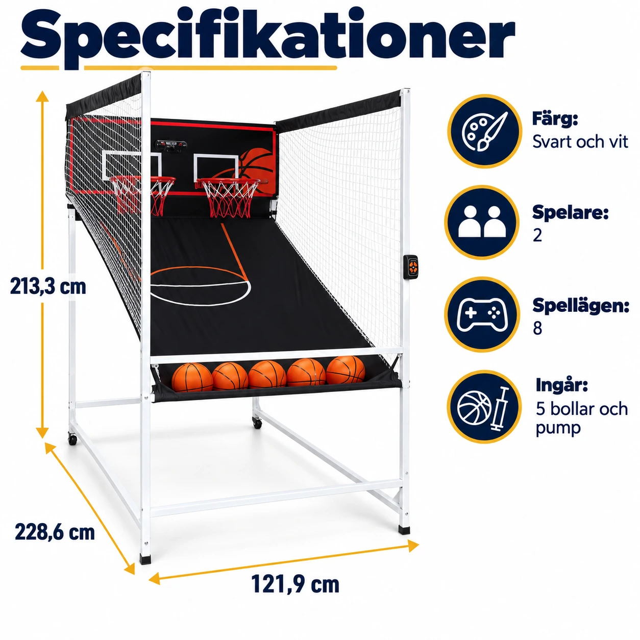 Arkadbasket för 2 spelare med elektronisk poängtavla